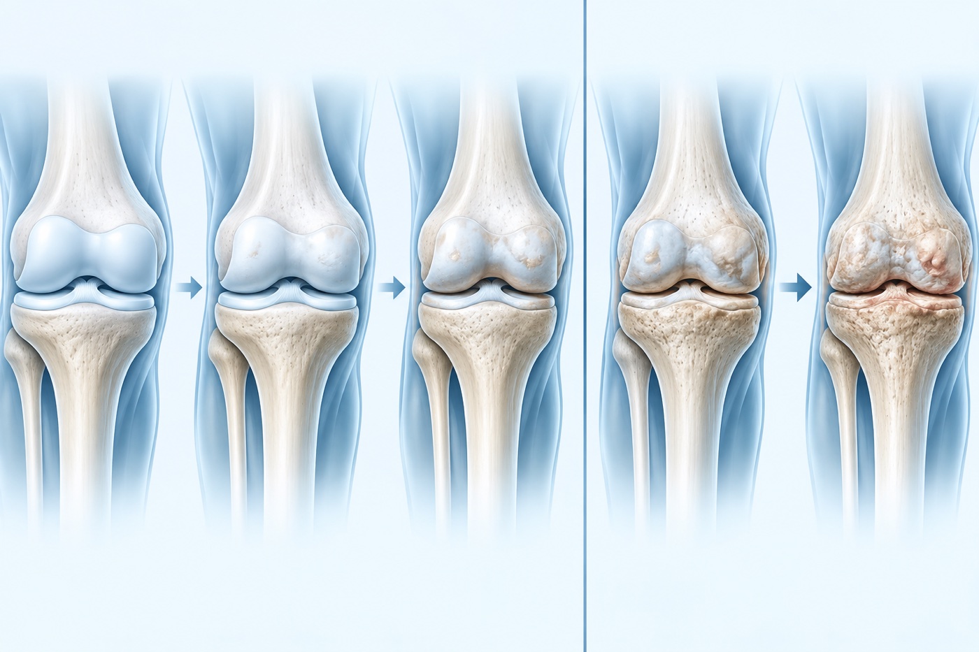 Schematic illustration of different degrees of change in knee joints